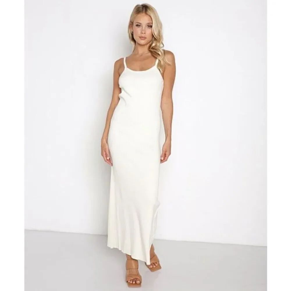 ✨Charlie Holiday Deliah Ribbed Midi Ivory Sz 4 Dress Cloud✨